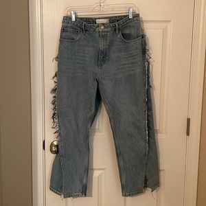 High waisted cropped gray jeans